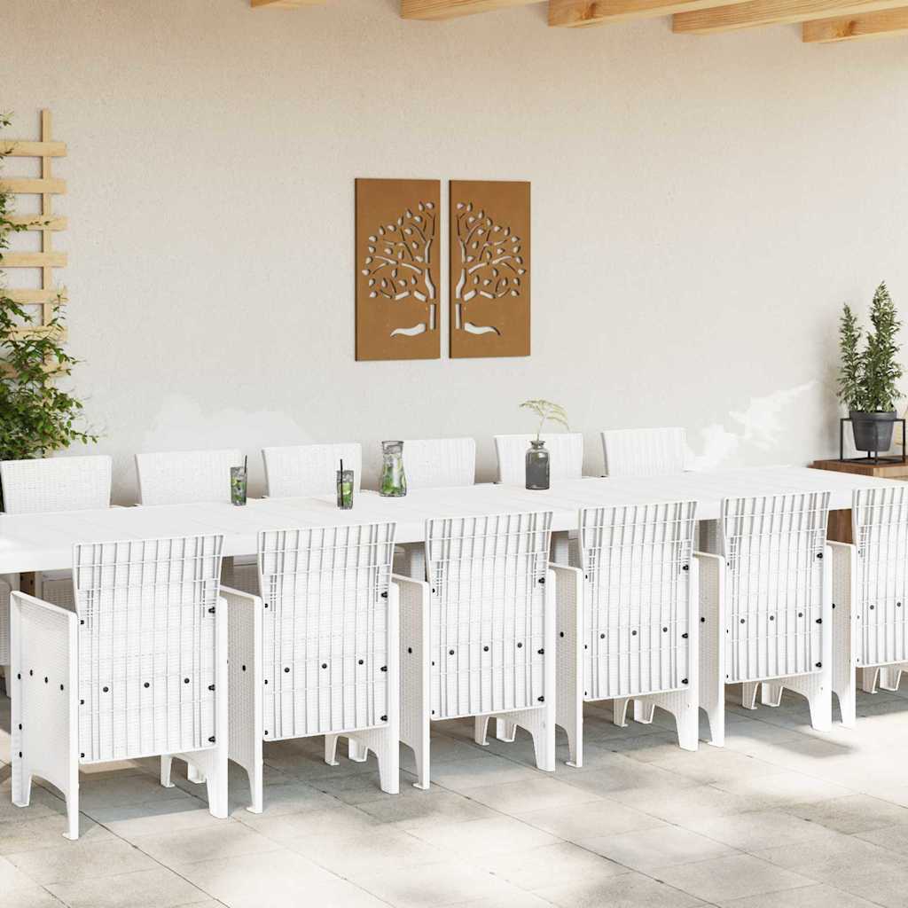 vidaXL Zestaw do jadalni ogrodowej z poduszkami 15 szt. Biały PP
