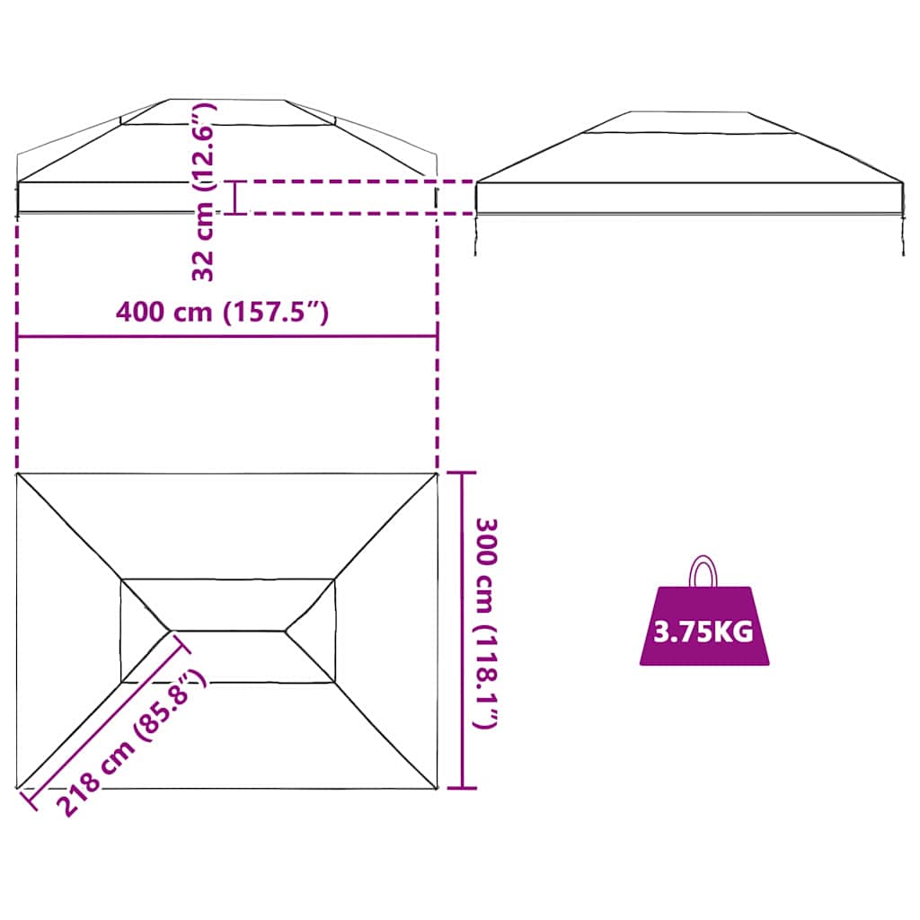 vidaXL Wymiana osłony altany przezroczysty 400 x 300 x 32 cm PVC