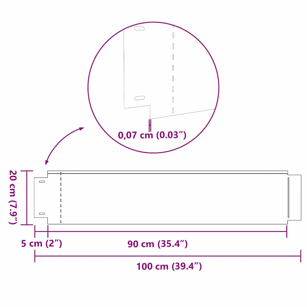 vidaxl Płot trawnika Kolor galwanizowany 100 x 20 x 0.07 cm