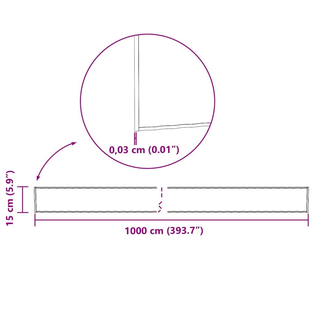 vidaxl Krawędź Trawnikowa Srebrny 1000 x 15 x 0.03 cm Stal ocynkowana