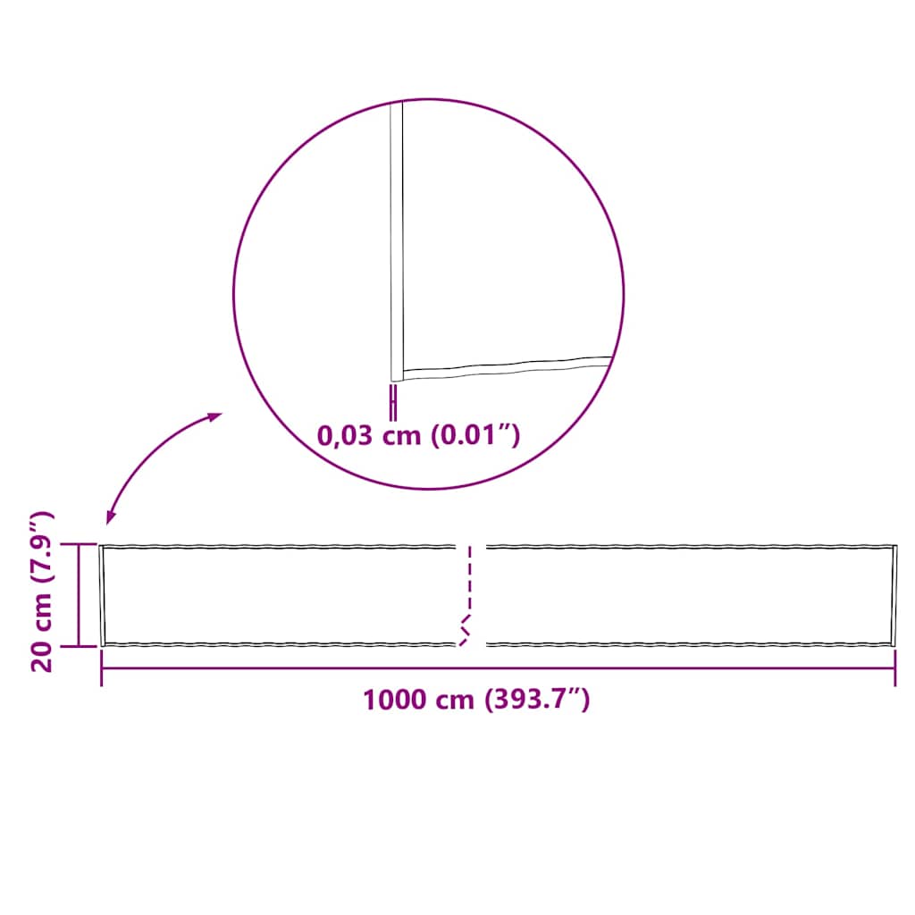vidaxl Krawędź Trawnikowa Srebrny 1000 x 20 x 0,03 cm