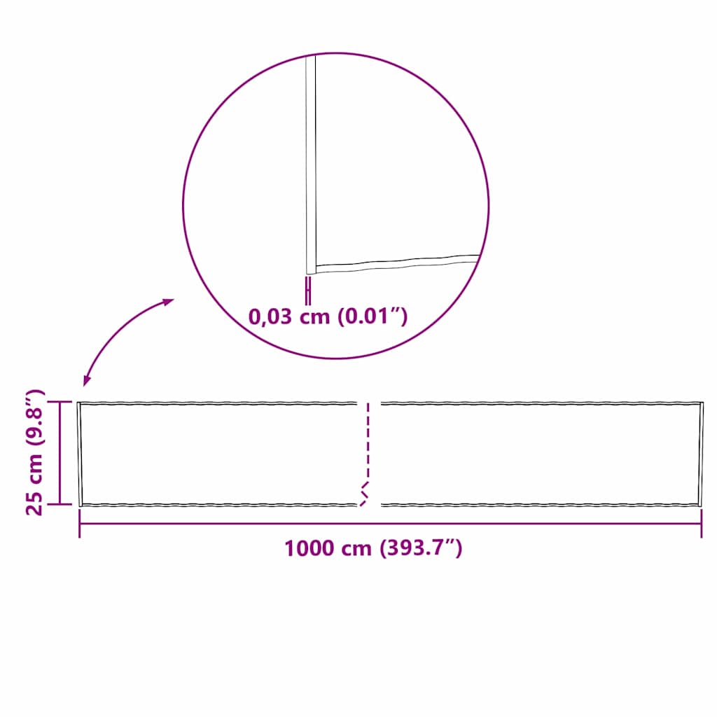 vidaxl Krawędź Trawnikowa Srebrny 1000 x 25 x 0,03 cm