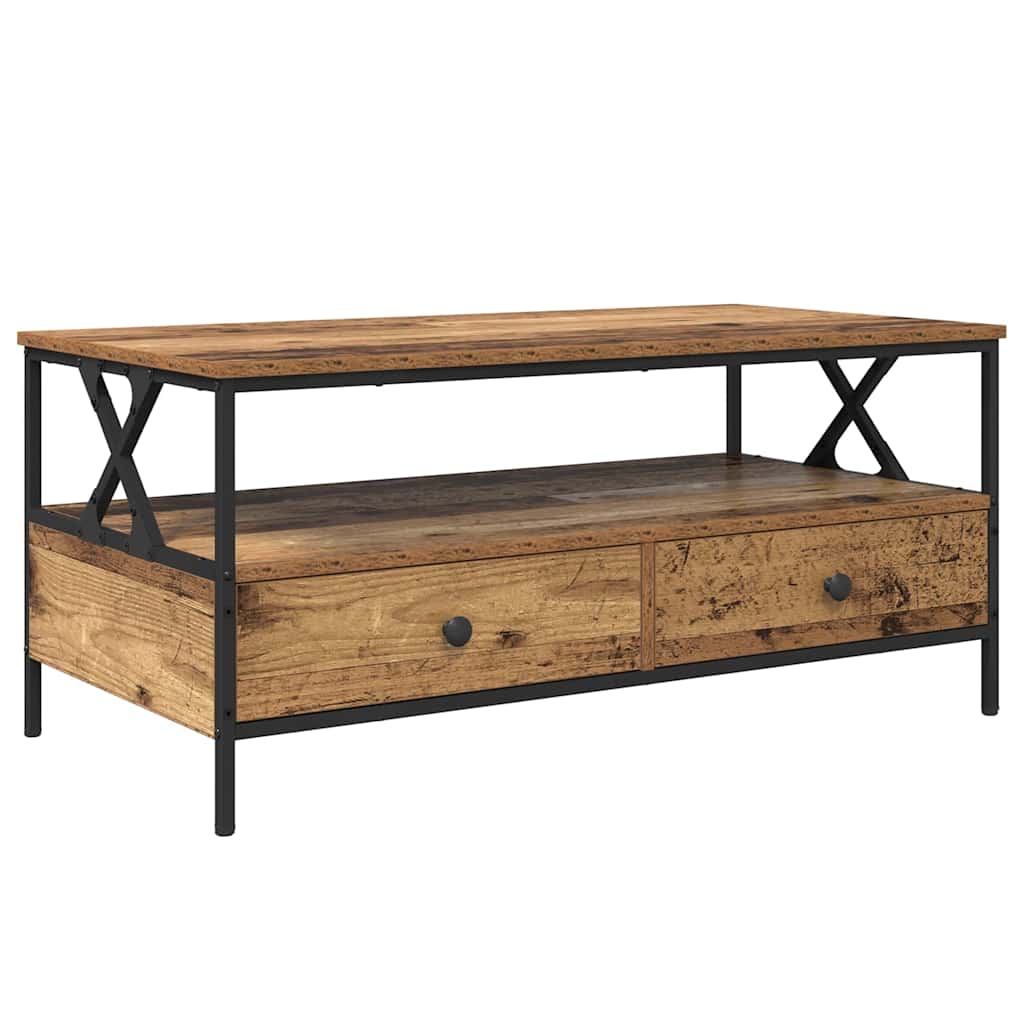 vidaXL Stolik kawowy with Drawer Stare drewno 100 x 51 x 45 cm