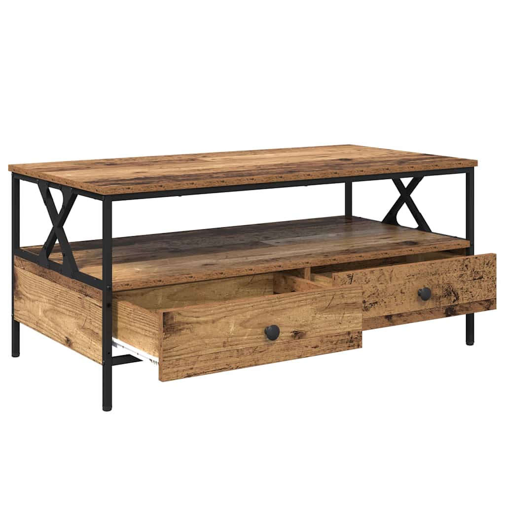 vidaXL Stolik kawowy with Drawer Stare drewno 100 x 51 x 45 cm