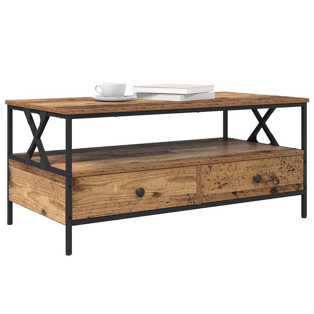vidaXL Stolik kawowy with Drawer Stare drewno 100 x 51 x 45 cm