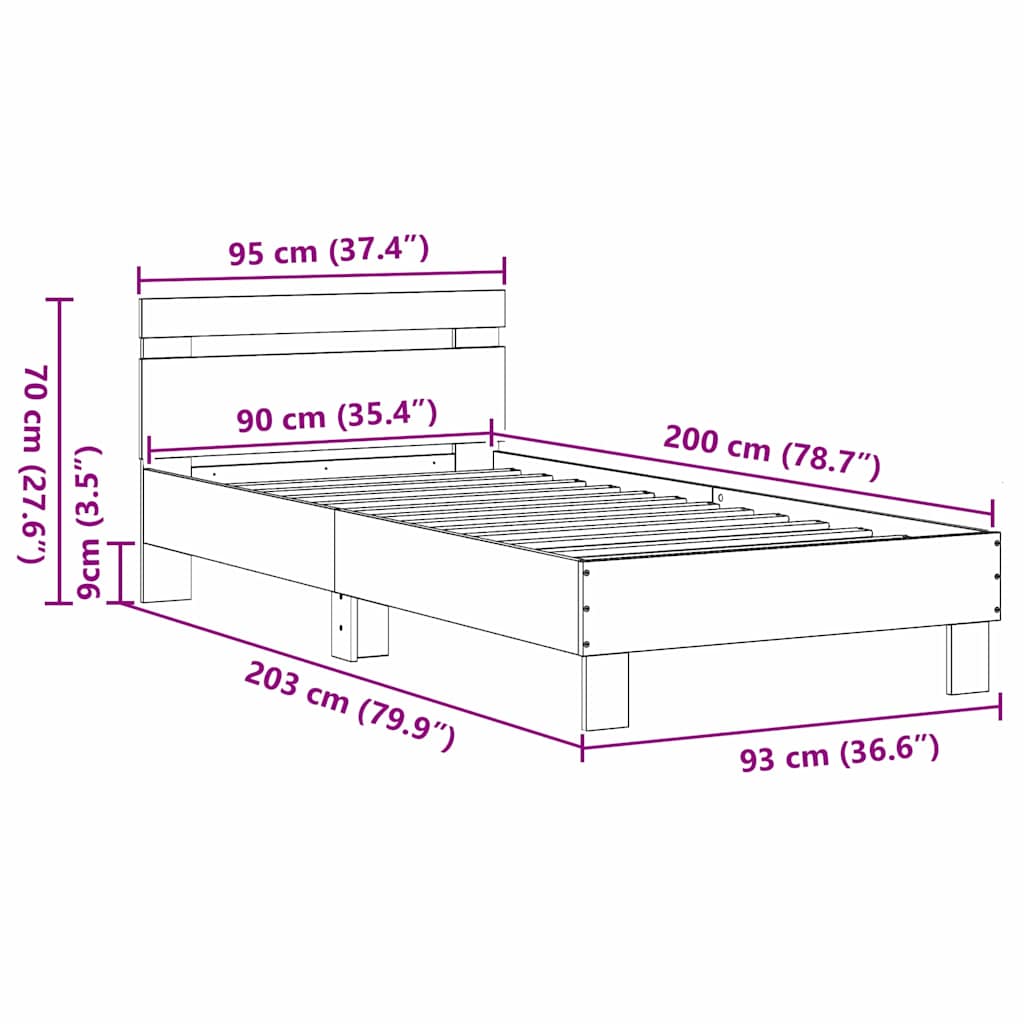 vidaXL Ramka łóżka Stare drewno 203 x 95 x 70 cm