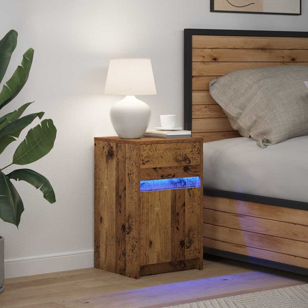 vidaXL LED Stolik nocny z szufladą Stare drewno 38 x 34 x 61 cm