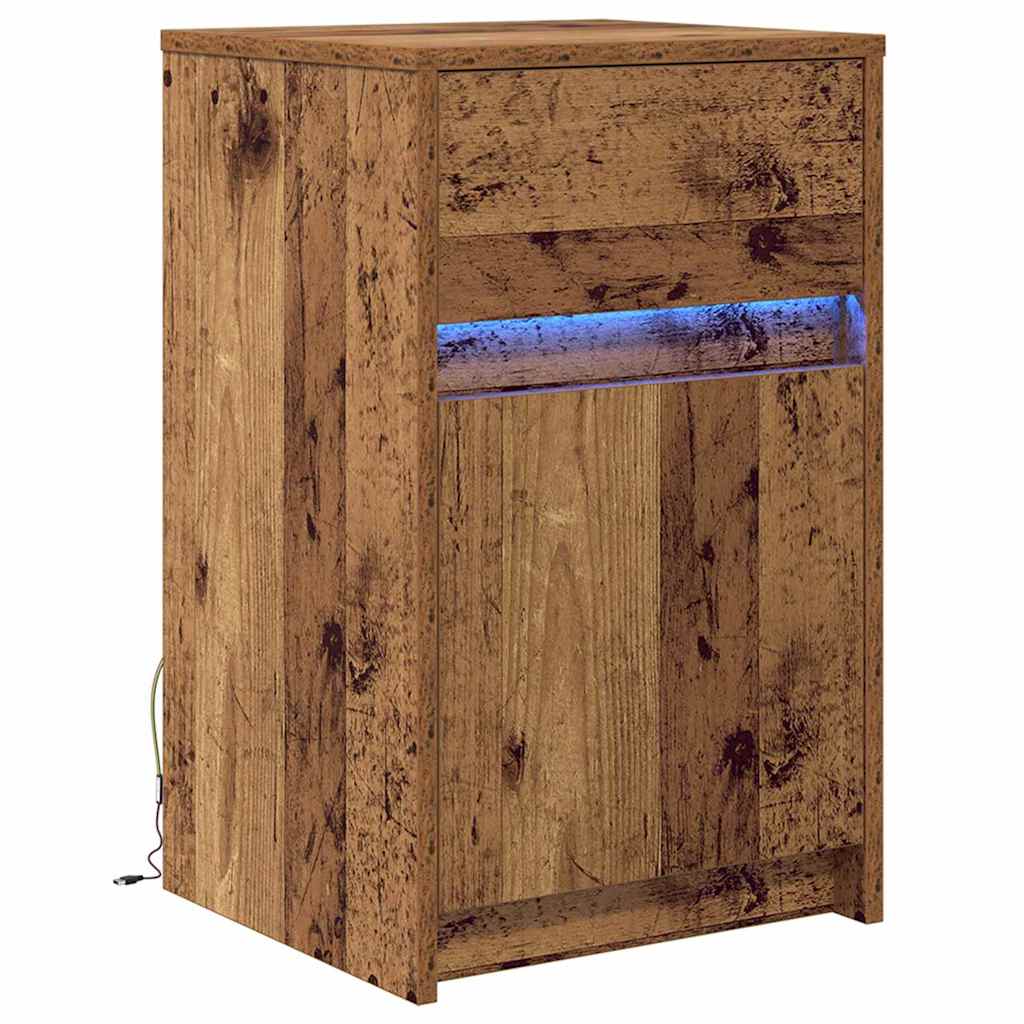 vidaXL LED Stolik nocny z szufladą Stare drewno 38 x 34 x 61 cm