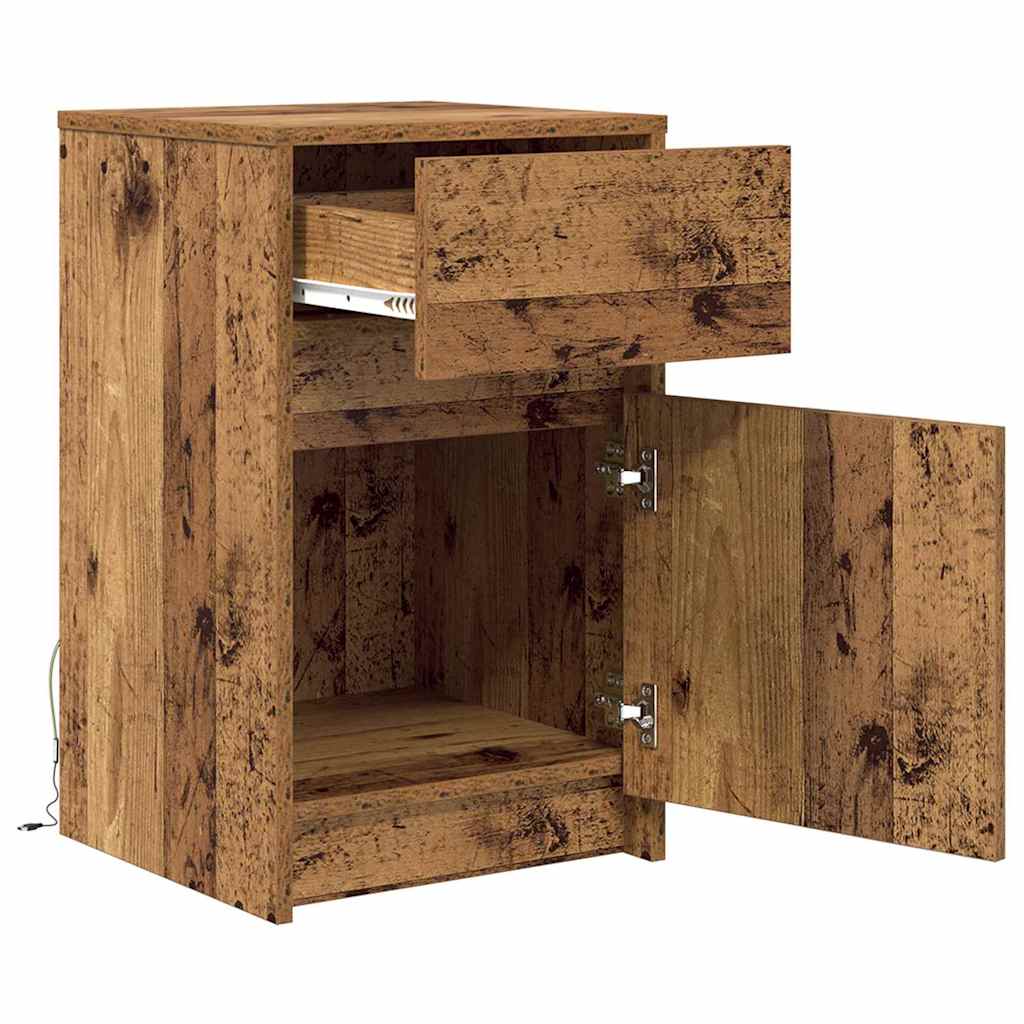 vidaXL LED Stolik nocny z szufladą Stare drewno 38 x 34 x 61 cm