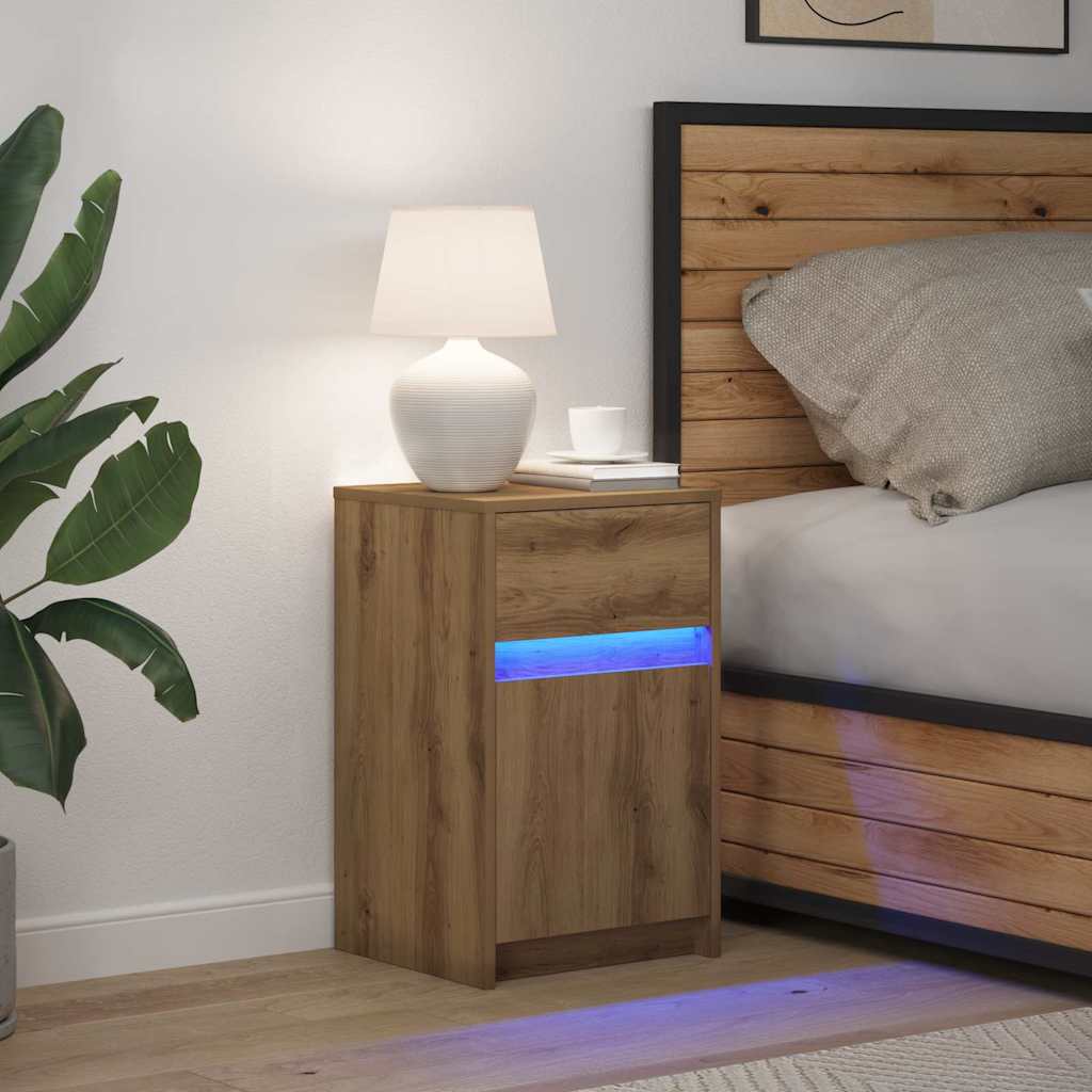vidaXL LED Stolik nocny z szufladą dąb artisan 38 x 34 x 61 cm