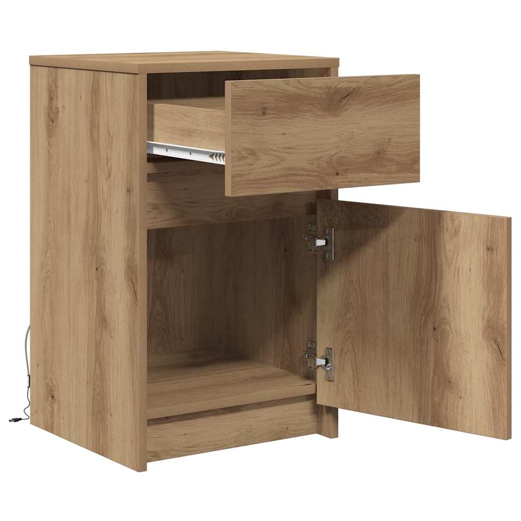 vidaXL LED Stolik nocny z szufladą dąb artisan 38 x 34 x 61 cm