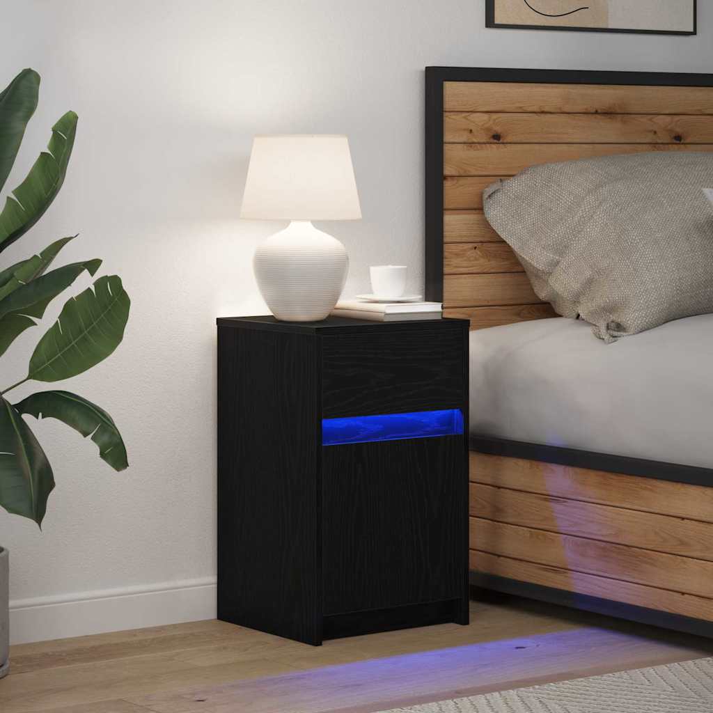 vidaXL LED Stolik nocny z szufladą Czarny dąb 38 x 34 x 61 cm