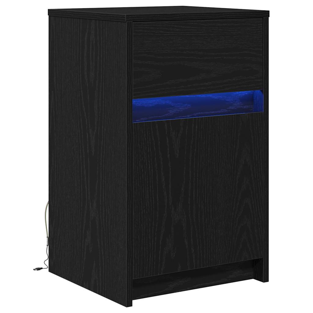 vidaXL LED Stolik nocny z szufladą Czarny dąb 38 x 34 x 61 cm