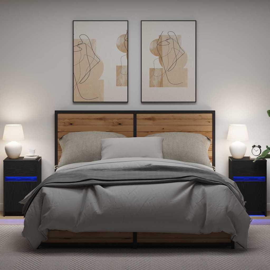 vidaXL LED Stolik nocny z szufladą 2 pcs Czarny dąb 38 x 34 x 61 cm