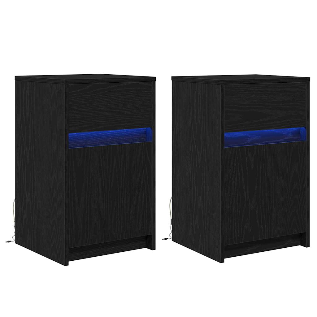 vidaXL LED Stolik nocny z szufladą 2 pcs Czarny dąb 38 x 34 x 61 cm