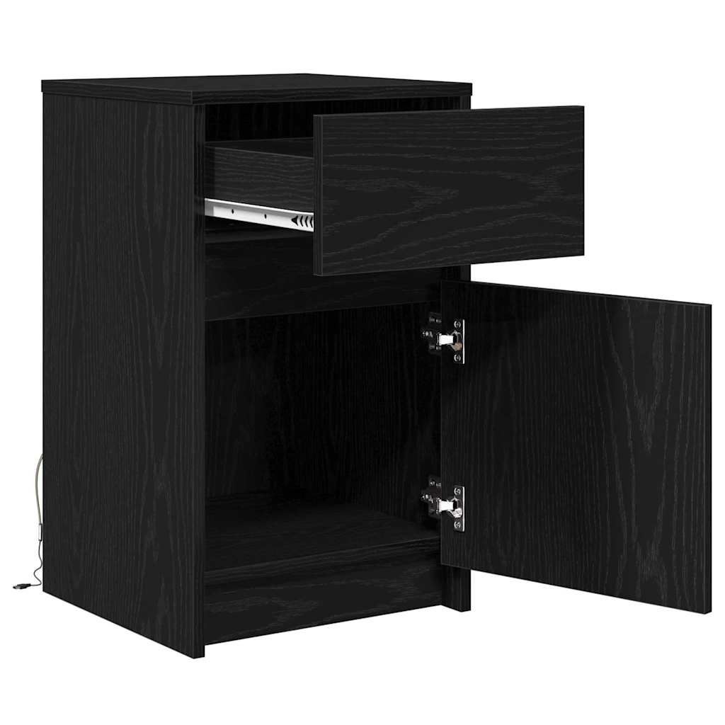 vidaXL LED Stolik nocny z szufladą 2 pcs Czarny dąb 38 x 34 x 61 cm