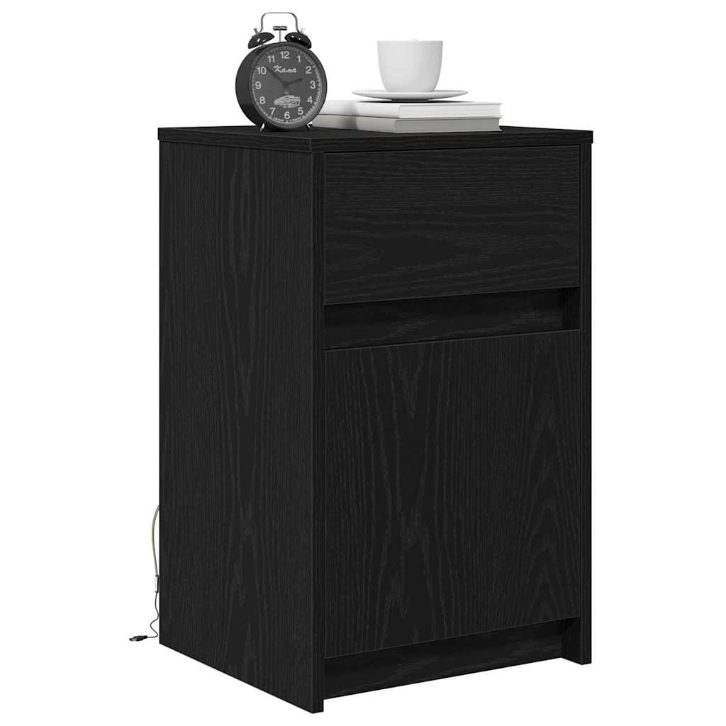 vidaXL LED Stolik nocny z szufladą 2 pcs Czarny dąb 38 x 34 x 61 cm