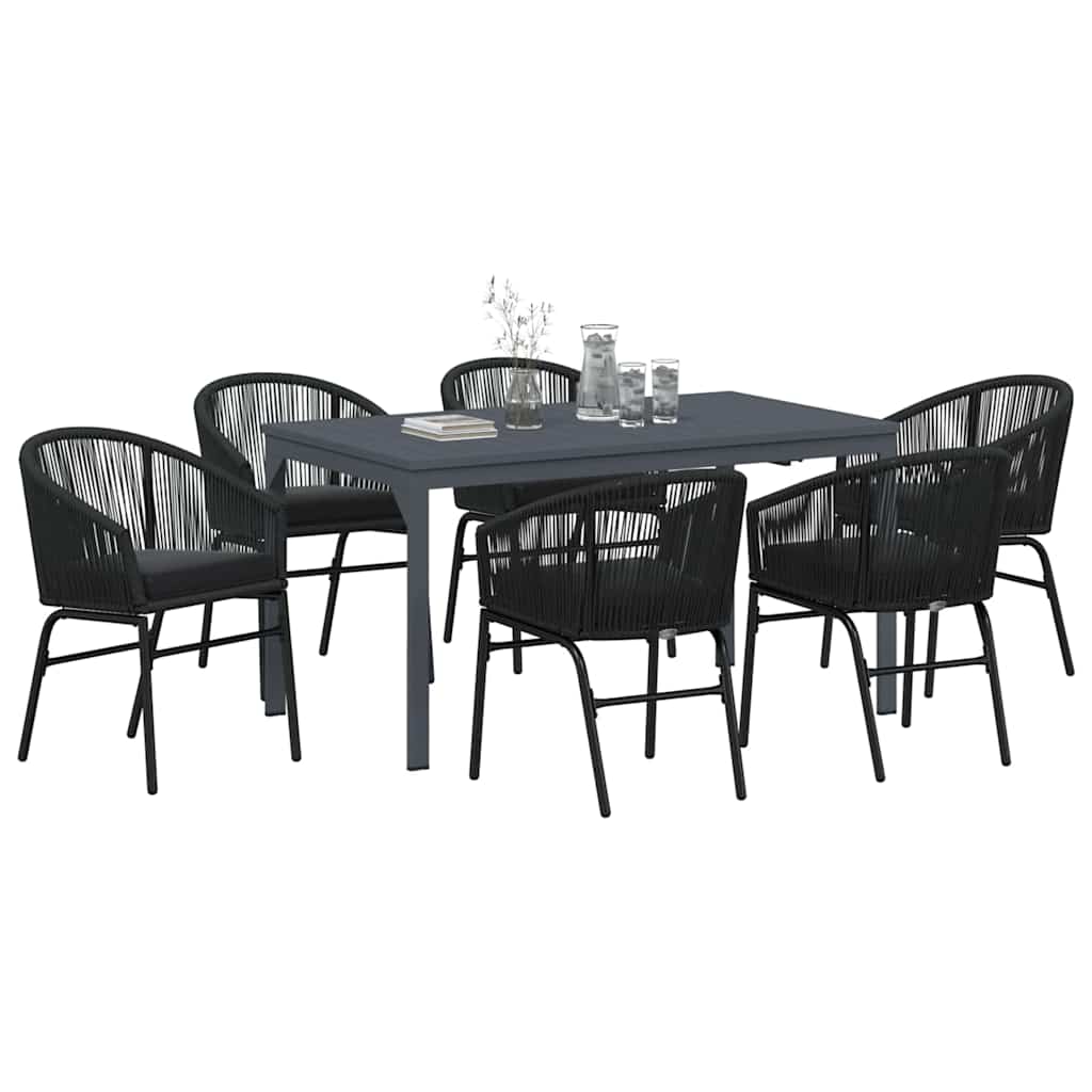 vidaXL Zestaw do jadalni w ogrodzie 7 pcs Czarny polirattan