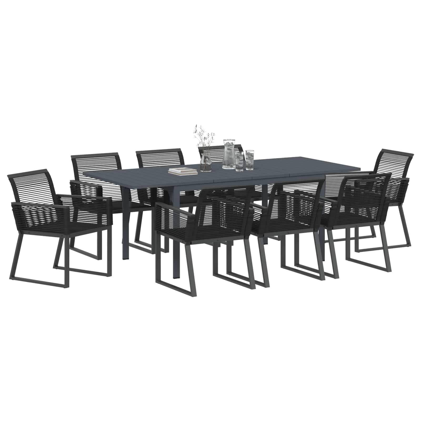 vidaXL Zestaw do jadalni w ogrodzie 9 pcs Czarny polirattan