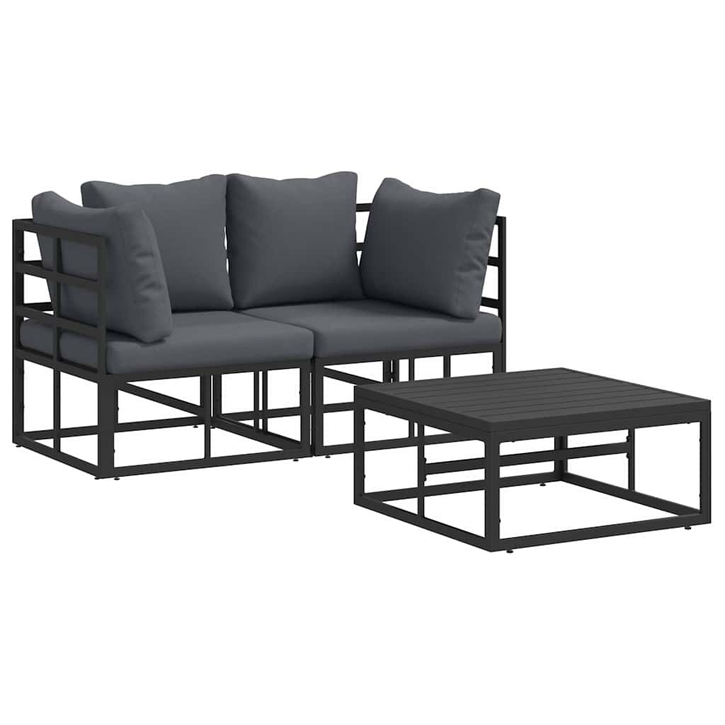 vidaXL Zestaw Sof na Ogród 3 pcs Czarny Metal