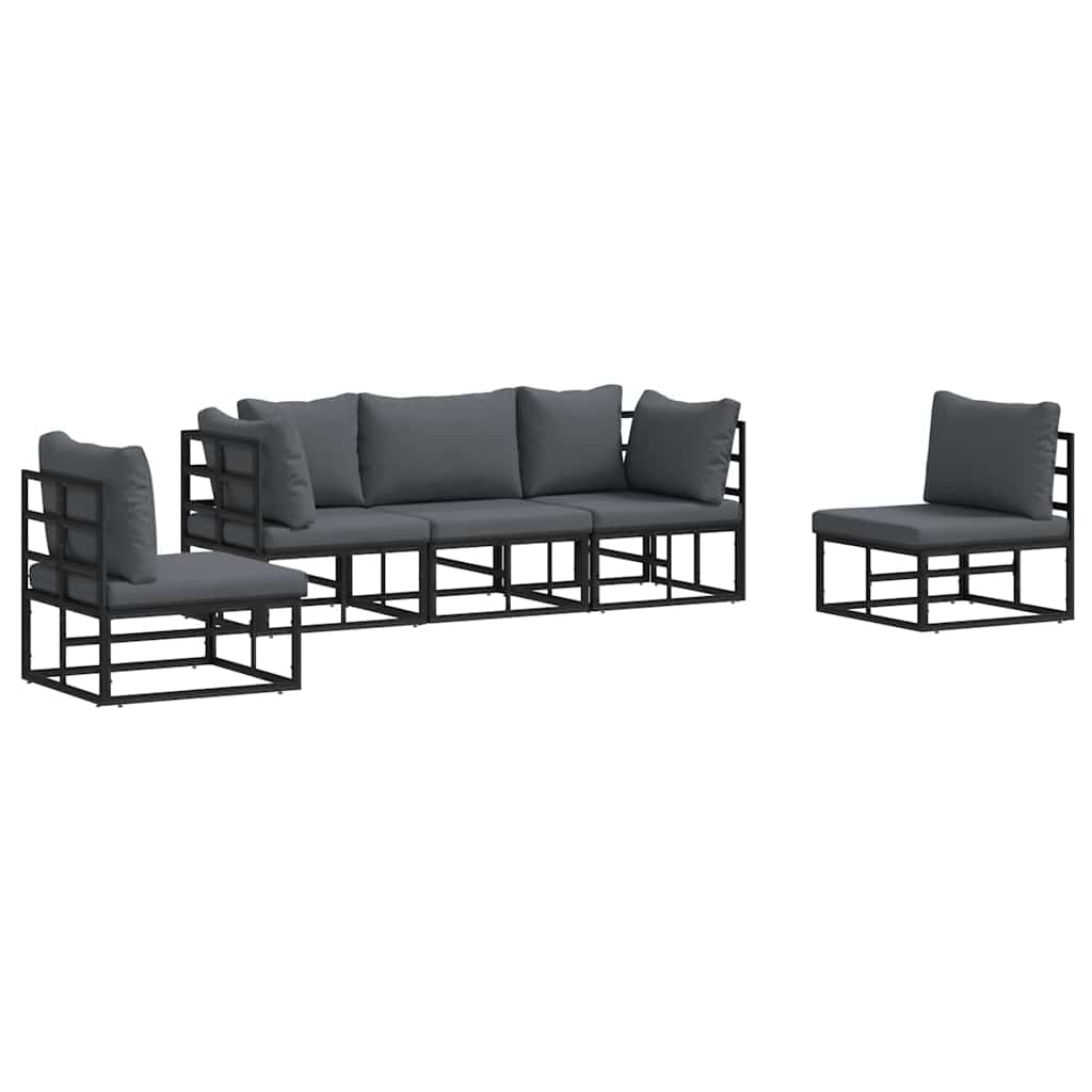 vidaXL Zestaw Sof na Ogród z poduszką 5 pcs Czarny Aluminium