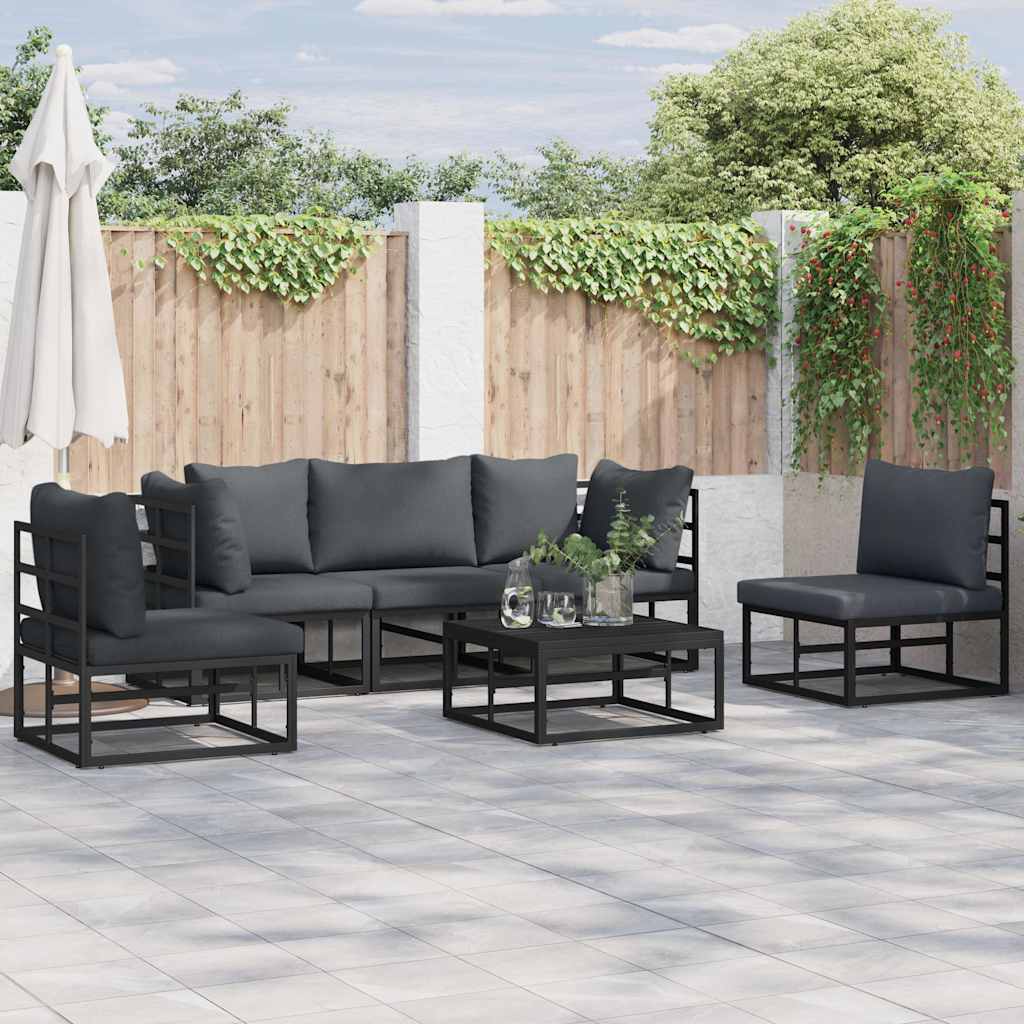 vidaXL Zestaw Sof na Ogród z poduszką 6 pcs Czarny Aluminium