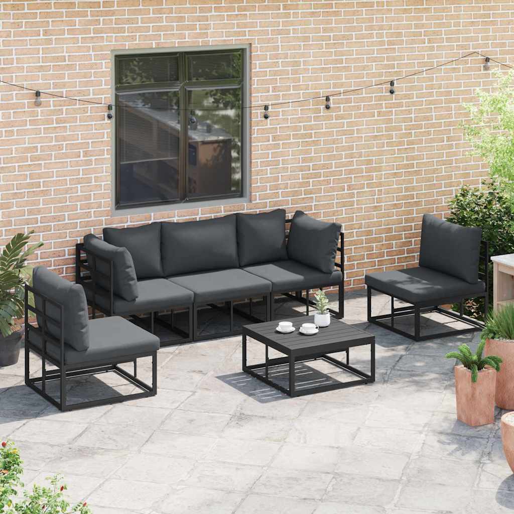 vidaXL Zestaw Sof na Ogród z poduszką 6 pcs Czarny Aluminium