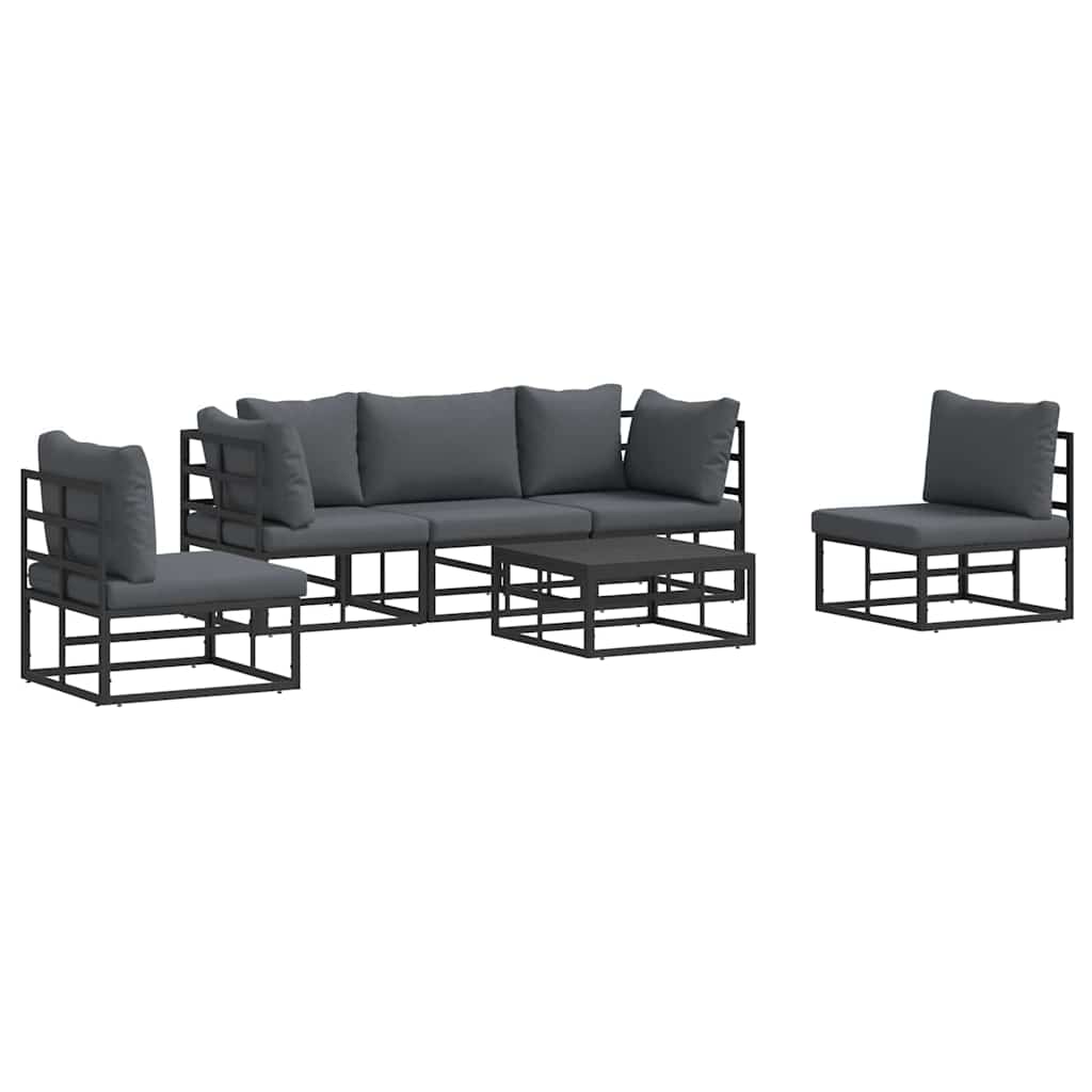 vidaXL Zestaw Sof na Ogród z poduszką 6 pcs Czarny Aluminium