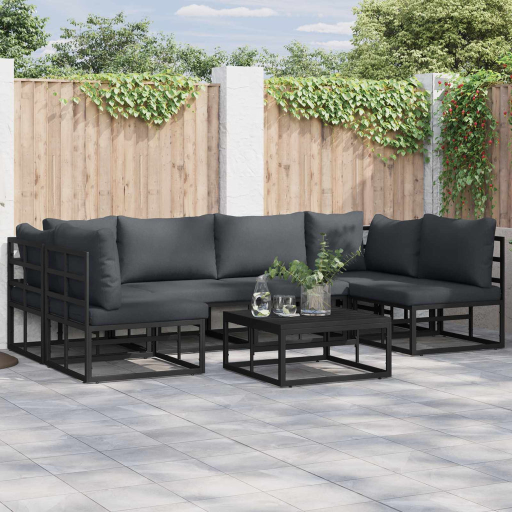 vidaXL Zestaw Sof na Ogród z poduszką 6 pcs Czarny Aluminium