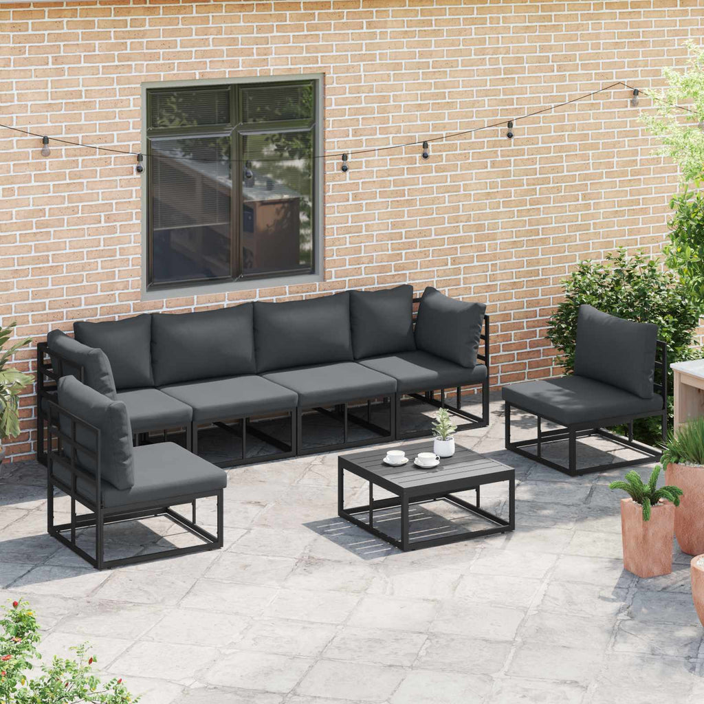 vidaXL Zestaw Sof na Ogród z poduszką 7 pcs Czarny Aluminium