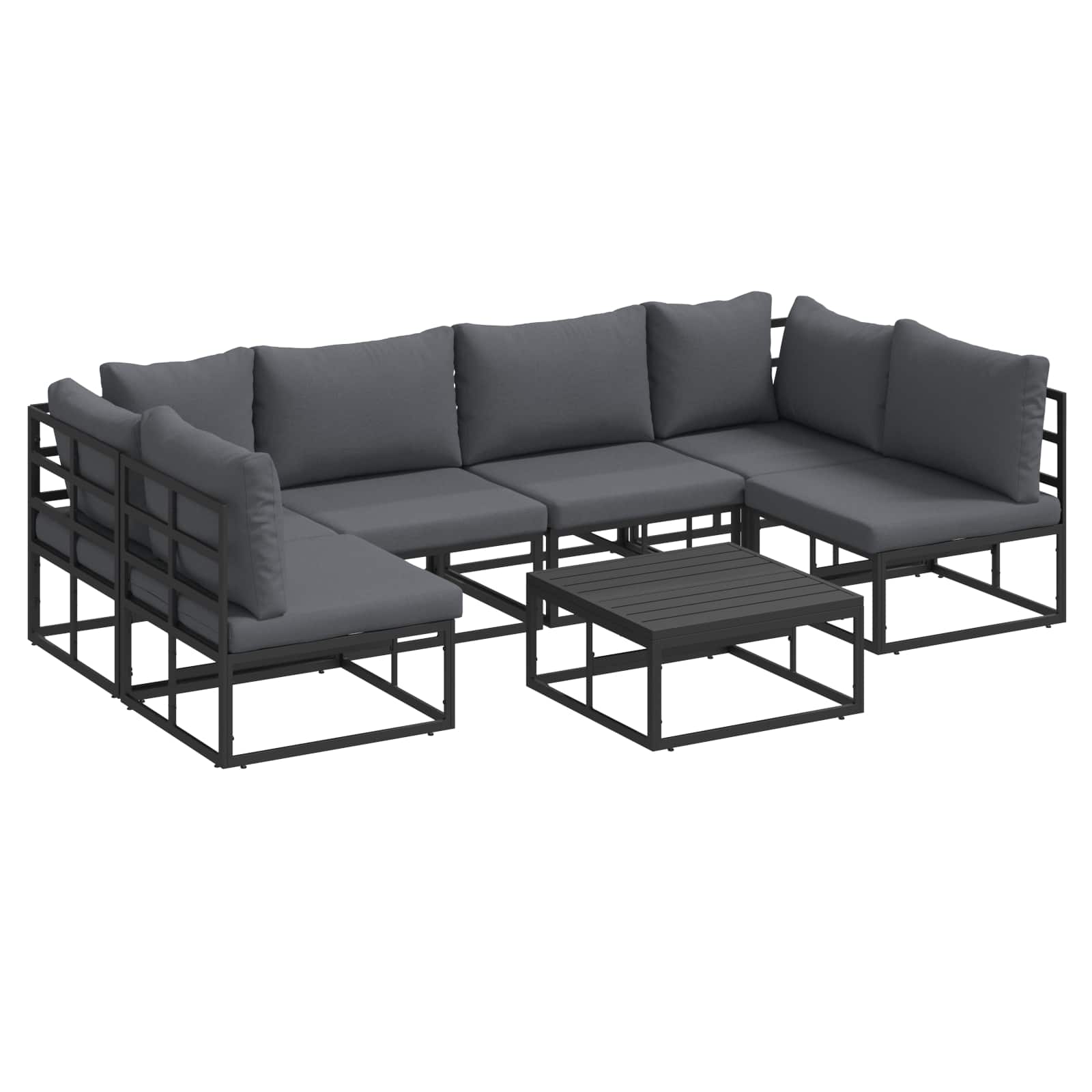 vidaXL Zestaw Sof na Ogród z poduszką 7 pcs Czarny Aluminium
