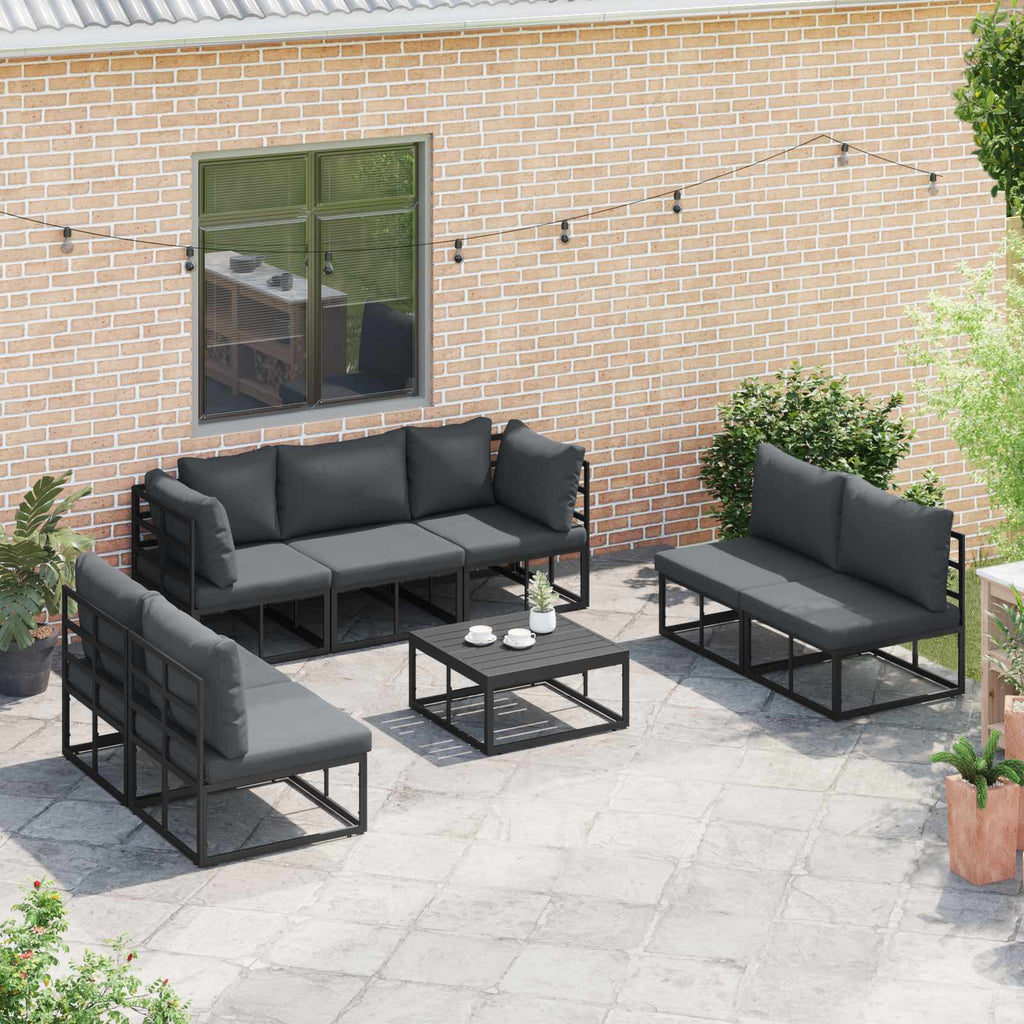 vidaXL Zestaw Sof na Ogród z poduszką 7 pcs Czarny Aluminium