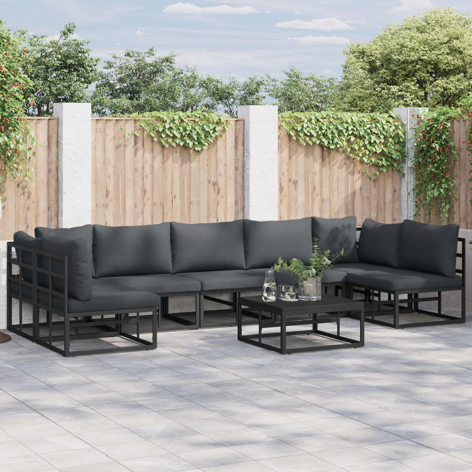 vidaXL Zestaw Sof na Ogród z poduszką 8 pcs Czarny Aluminium