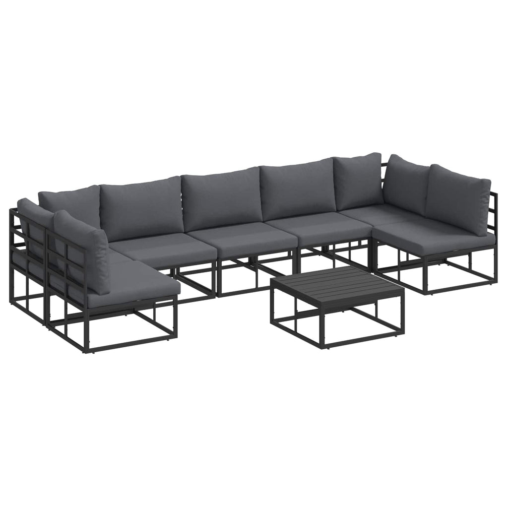 vidaXL Zestaw Sof na Ogród z poduszką 8 pcs Czarny Aluminium