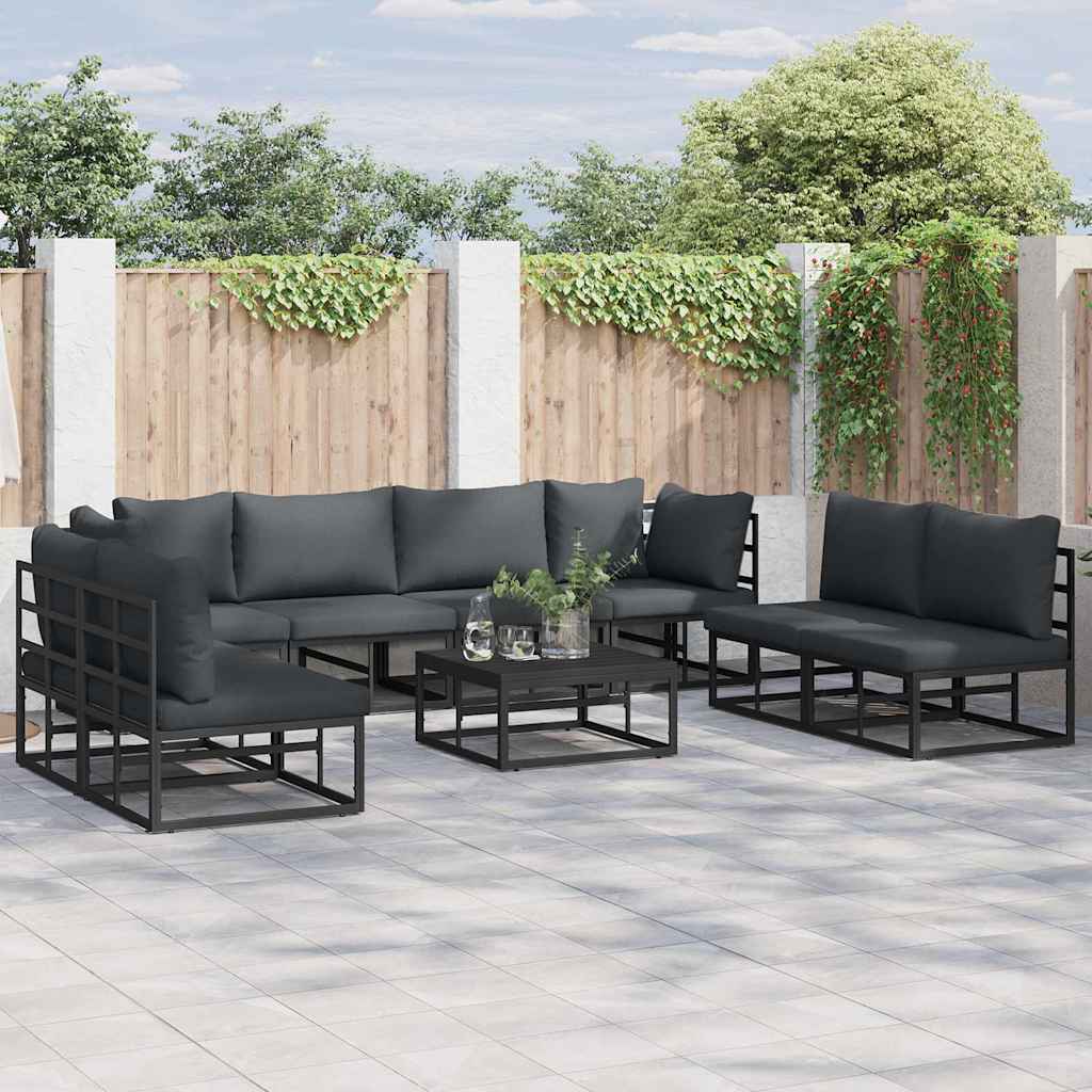 vidaXL Zestaw Sof na Ogród z poduszką 8 pcs Czarny Aluminium