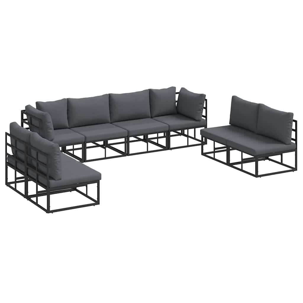 vidaXL Zestaw Sof na Ogród z poduszką 8 pcs Czarny Aluminium