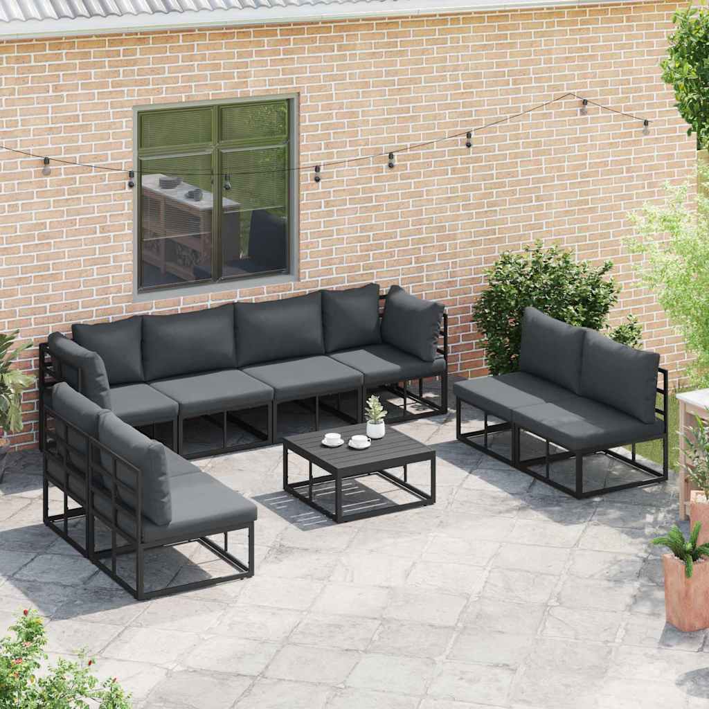 vidaXL Zestaw Sof na Ogród z poduszką 9 pcs Czarny Aluminium