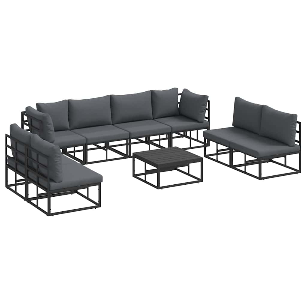 vidaXL Zestaw Sof na Ogród z poduszką 9 pcs Czarny Aluminium