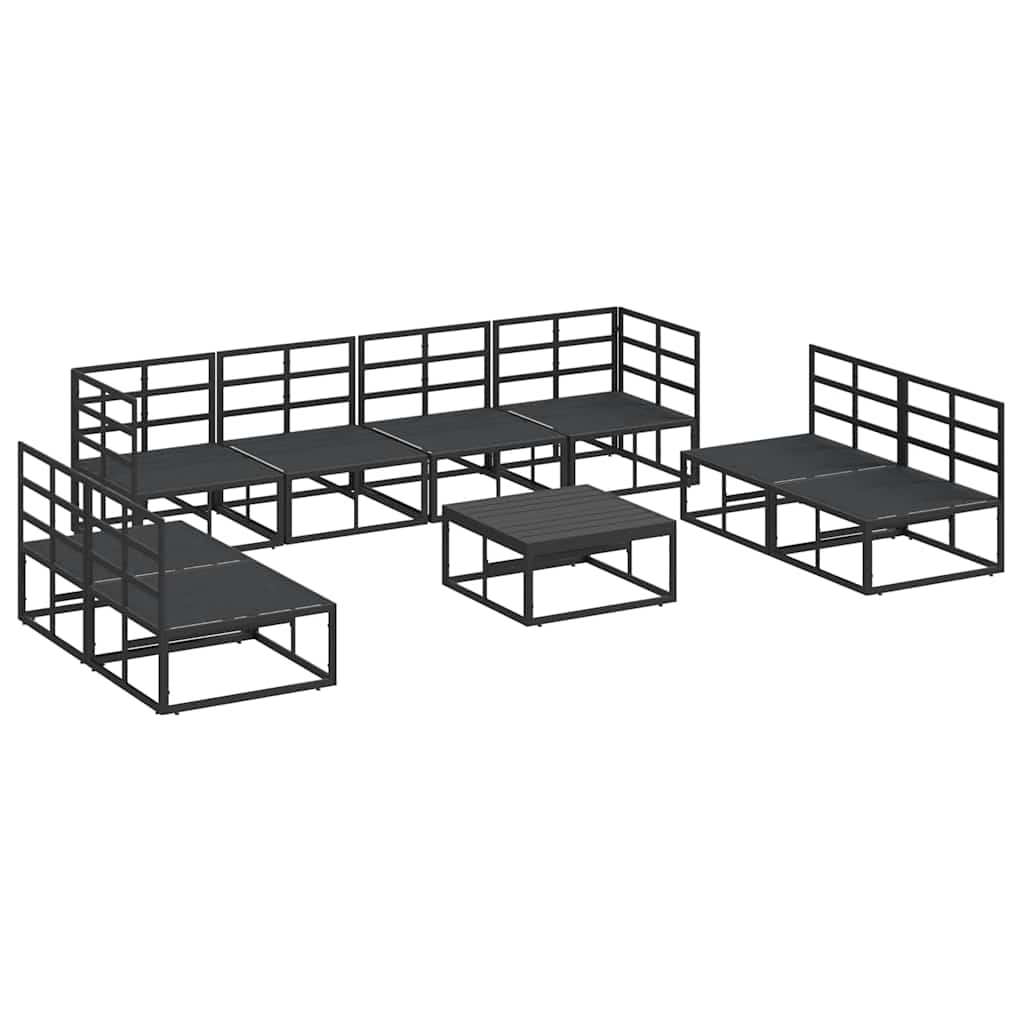 vidaXL Zestaw Sof na Ogród z poduszką 9 pcs Czarny Aluminium