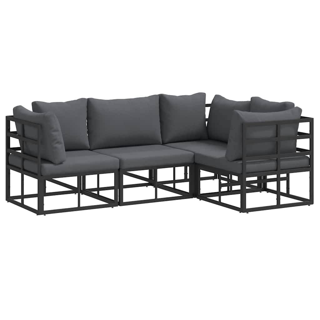 vidaXL Zestaw Sof na Ogród z poduszką 4 pcs Czarny Aluminium