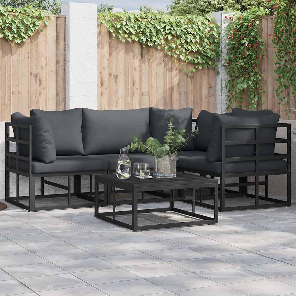 vidaXL Zestaw Sof na Ogród z poduszką 5 pcs Czarny Aluminium