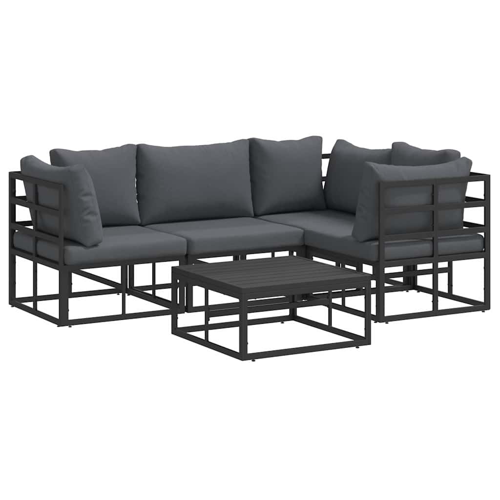 vidaXL Zestaw Sof na Ogród z poduszką 5 pcs Czarny Aluminium