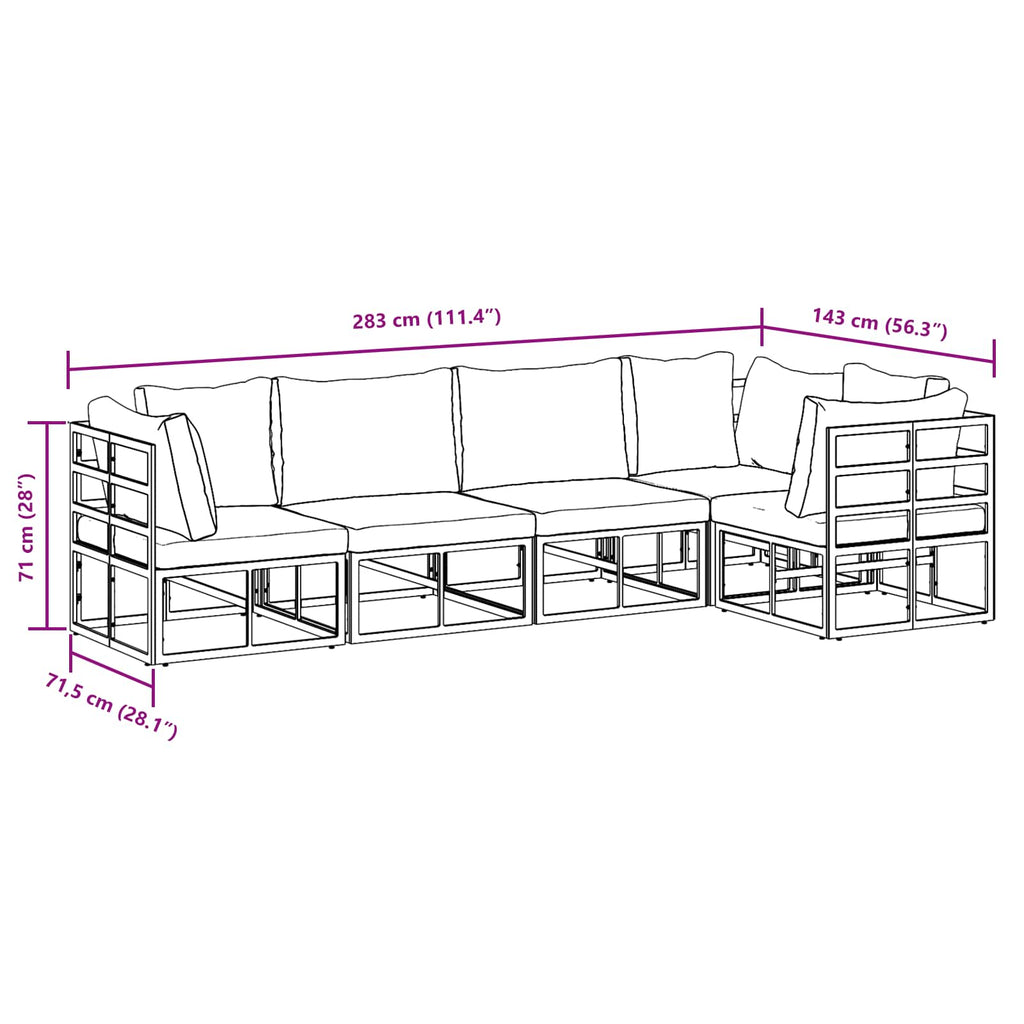 vidaXL Zestaw Sof na Ogród z poduszką 5 pcs Czarny Aluminium