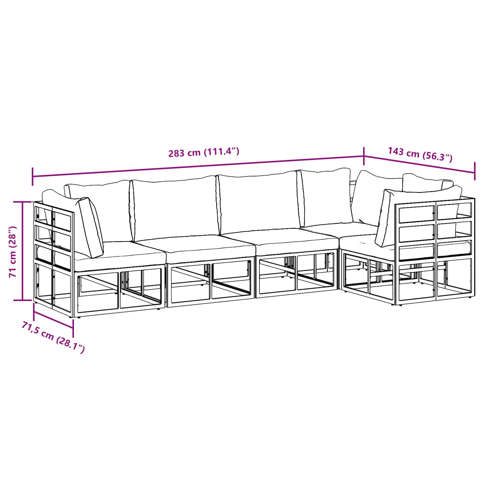 vidaXL Zestaw Sof na Ogród z poduszką 5 pcs Czarny Aluminium