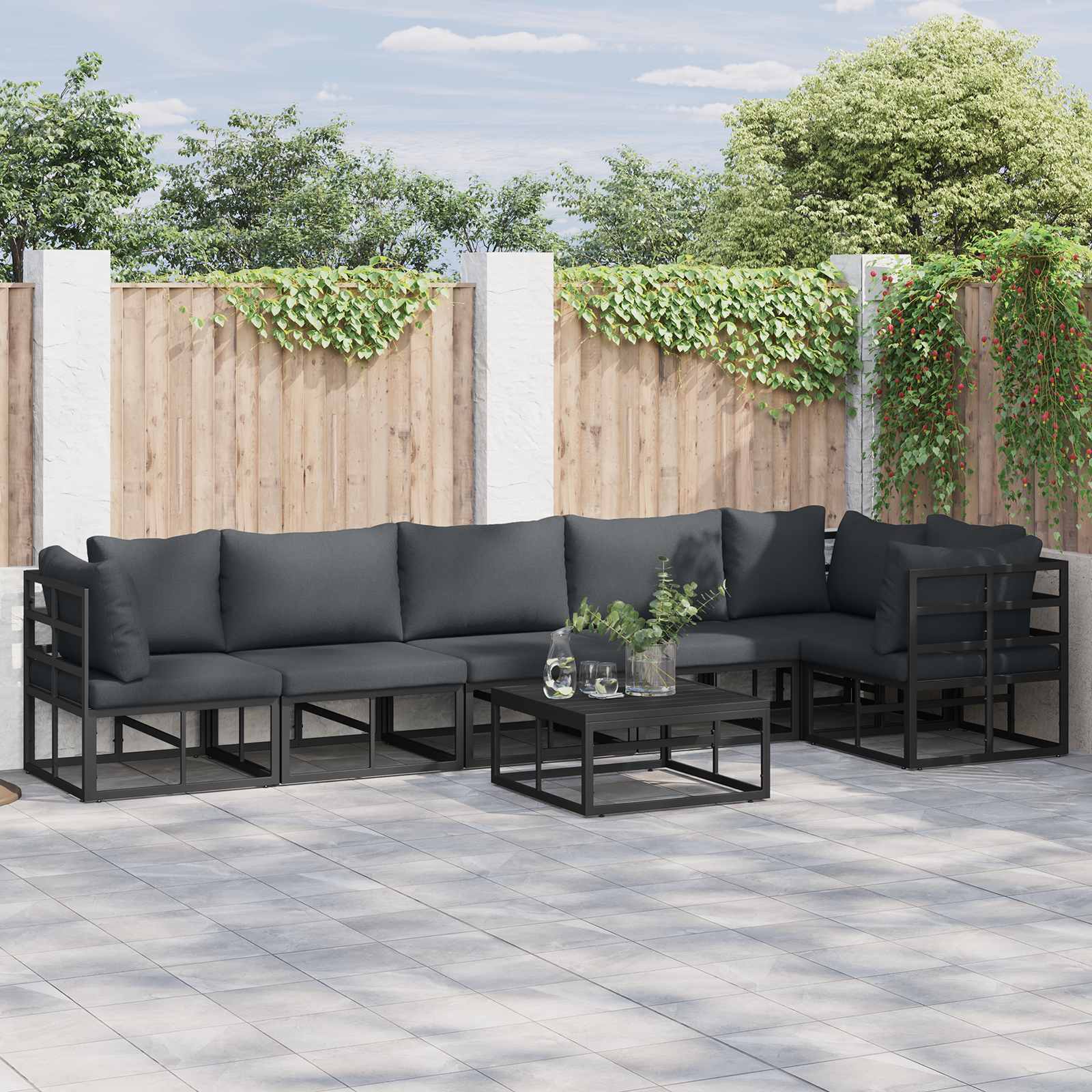 vidaXL Zestaw Sof na Ogród z poduszką 6 pcs Czarny Aluminium