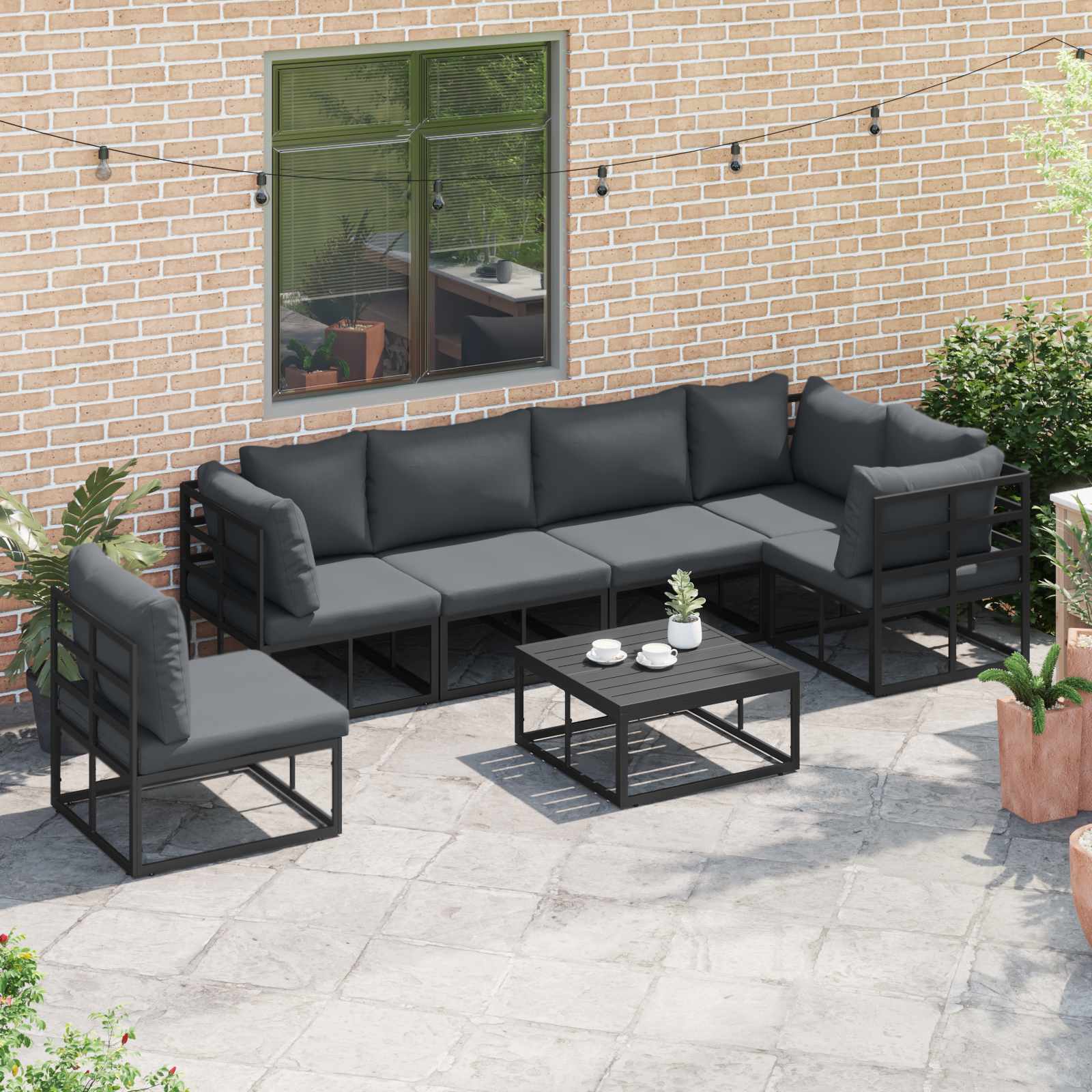 vidaXL Zestaw Sof na Ogród z poduszką 6 pcs Czarny Aluminium
