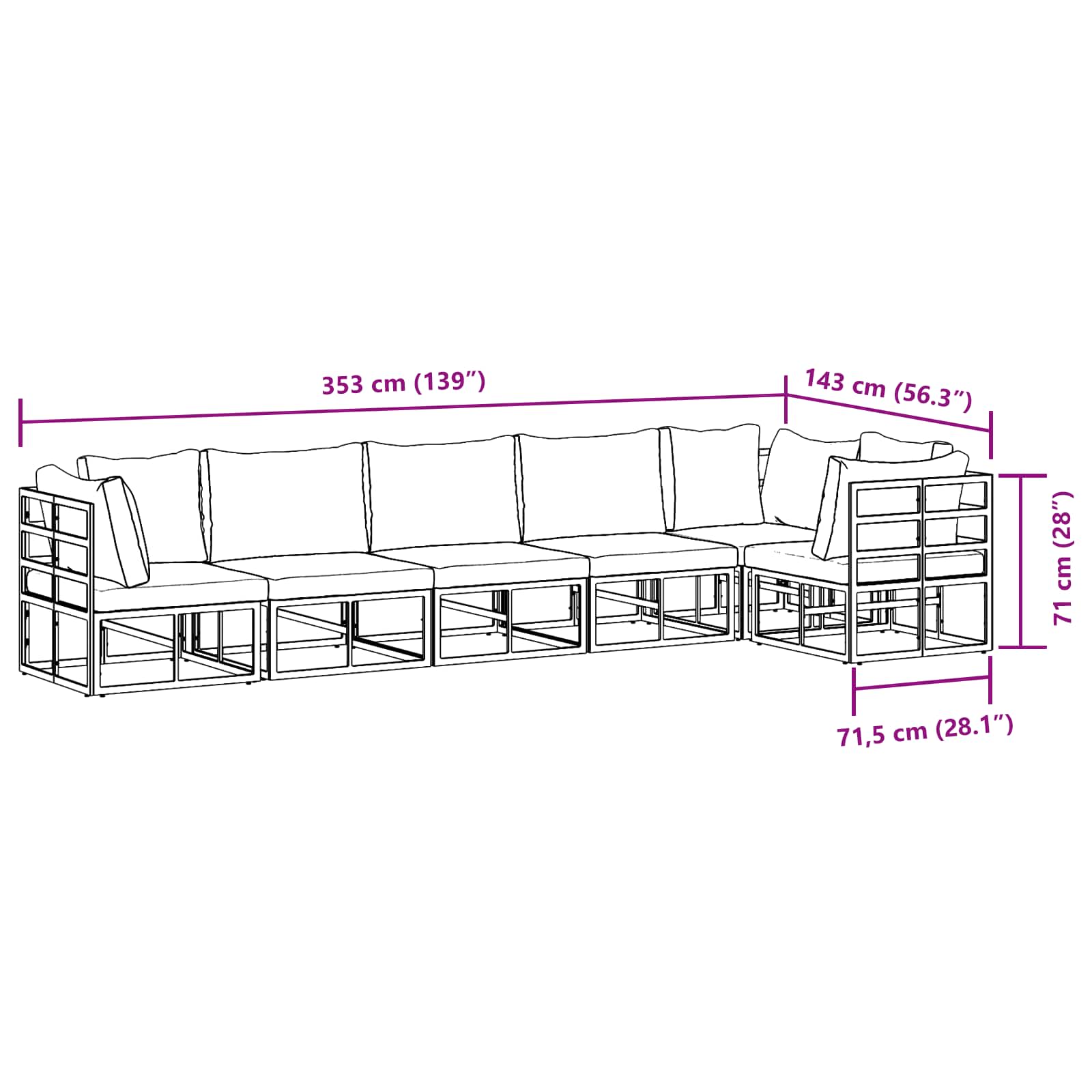 vidaXL Zestaw Sof na Ogród z poduszką 6 pcs Czarny Aluminium