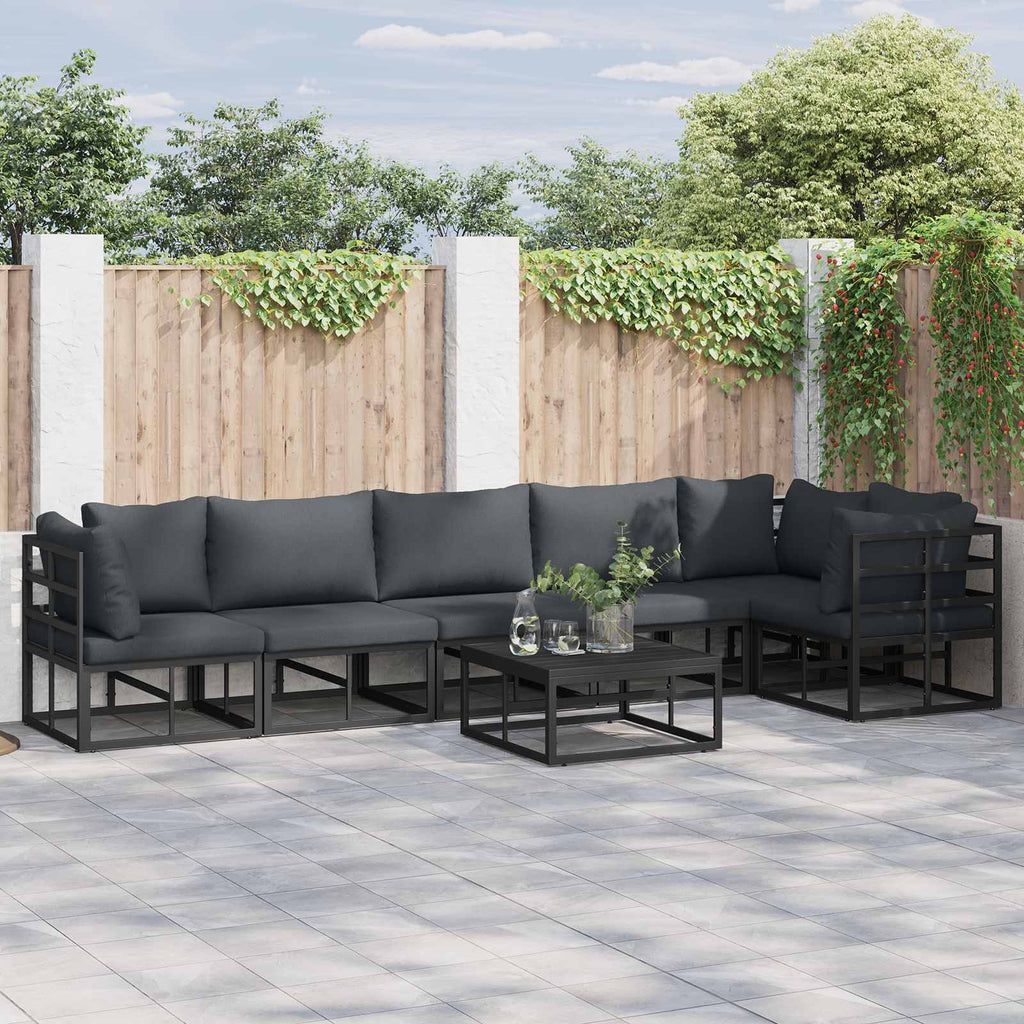 vidaXL Zestaw Sof na Ogród z poduszką 7 pcs Czarny Aluminium