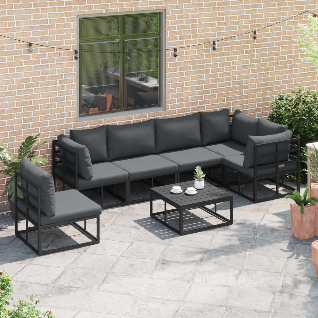vidaXL Zestaw Sof na Ogród z poduszką 7 pcs Czarny Aluminium