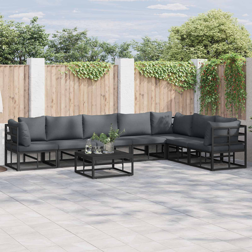vidaXL Zestaw Sof na Ogród z poduszką 7 pcs Czarny Aluminium